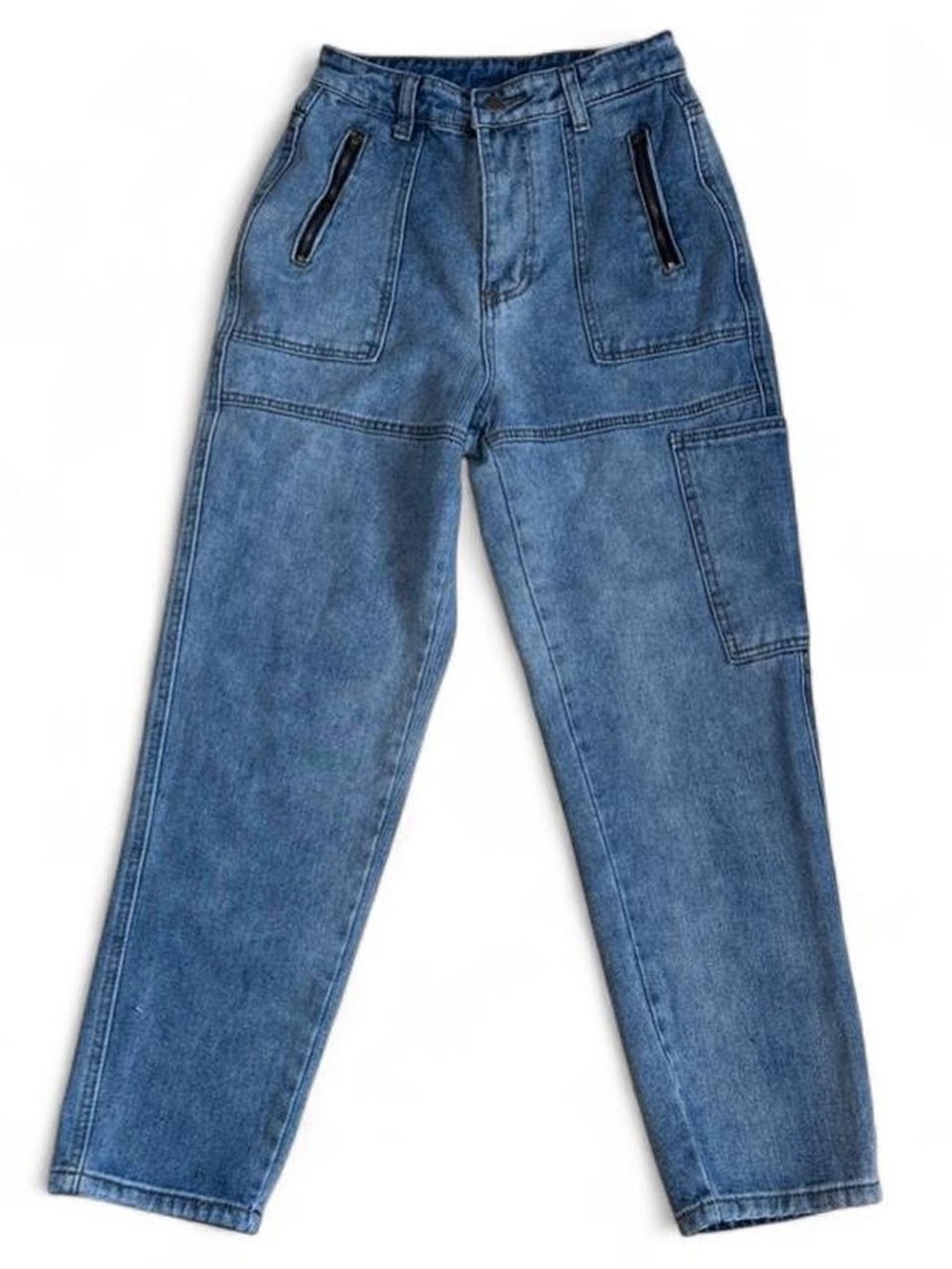 High-Waisted Utility Carpenter Jeans with Zipper Detail Size 4